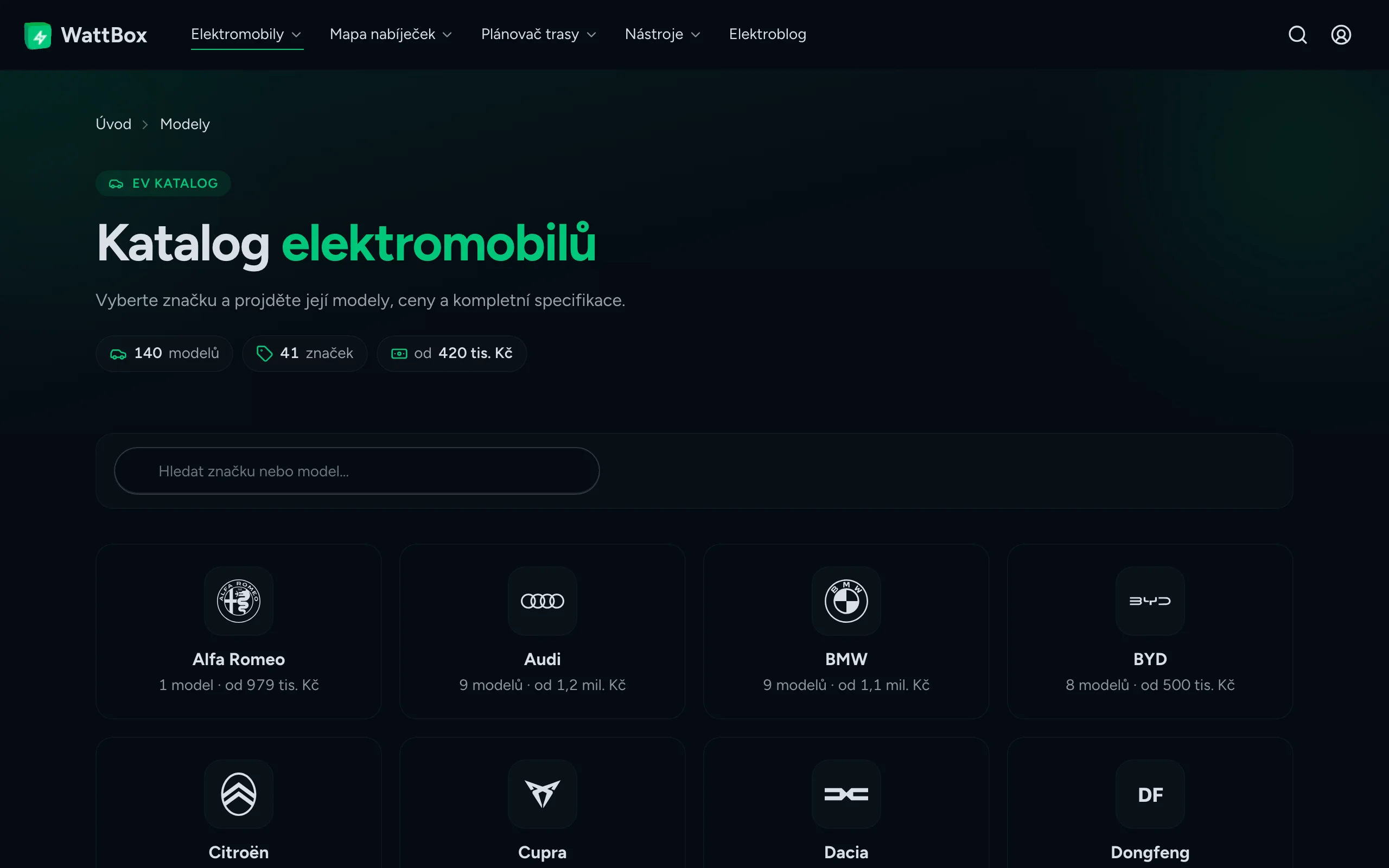 Katalog elektromobilů s cenami a specifikacemi